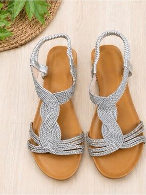 Women's Silver Braided Slingback Sandals
